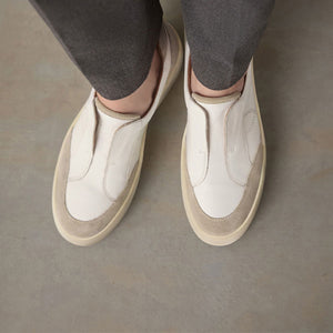 White Slip On Signature Leather Chunky Wedge Platform Trainers