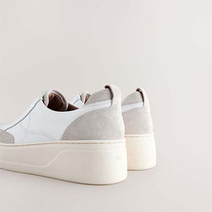 White Slip On Signature Leather Chunky Wedge Platform Trainers