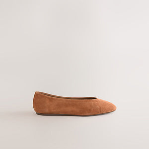 Tan Brown Suede Standard/Wide Fit Forever Comfort® Leather Round Toe Ballerinas