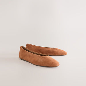 Tan Brown Suede Standard/Wide Fit Forever Comfort® Leather Round Toe Ballerinas
