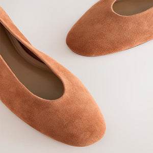 Tan Brown Suede Standard/Wide Fit Forever Comfort® Leather Round Toe Ballerinas