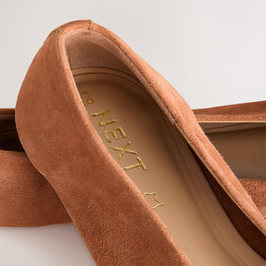 Tan Brown Suede Standard/Wide Fit Forever Comfort® Leather Round Toe Ballerinas