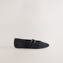 Load image into Gallery viewer, Navy Suede Standard Fit Leather Round Toe Mary Jane Shoes
