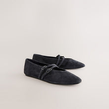 Load image into Gallery viewer, Navy Suede Standard Fit Leather Round Toe Mary Jane Shoes
