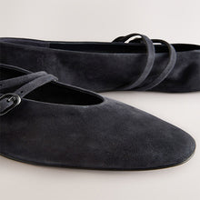 Load image into Gallery viewer, Navy Suede Standard Fit Leather Round Toe Mary Jane Shoes
