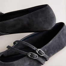 Load image into Gallery viewer, Navy Suede Standard Fit Leather Round Toe Mary Jane Shoes
