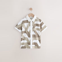 Load image into Gallery viewer, Stone/White 100% Cotton Geo Short Sleeve Polo Shirt (3-11yrs)
