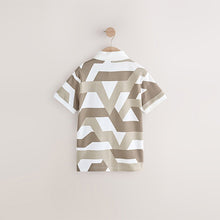 Load image into Gallery viewer, Stone/White 100% Cotton Geo Short Sleeve Polo Shirt (3-11yrs)
