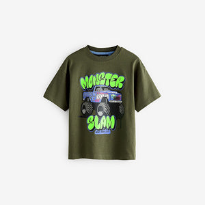 Khaki Green Truck Relaxed Fit Short Sleeve Graphic Print T-Shirt