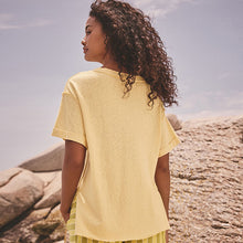 Load image into Gallery viewer, Buttermilk/Yellow Oversized V-Neck Short Sleeve T-Shirt
