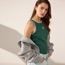 Load image into Gallery viewer, Green/White Ribbed Racer Tank Vest Sleeveless Top
