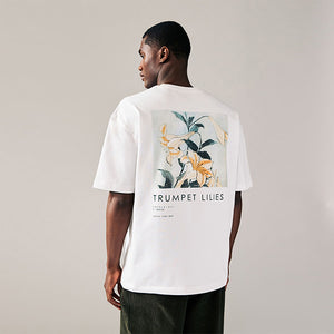 White Hokusai Floral Relaxed Fit Artist License T-Shirt