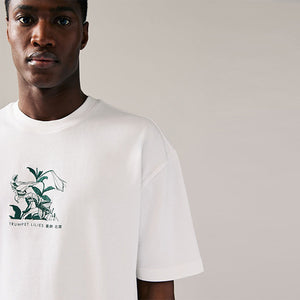 White Hokusai Floral Relaxed Fit Artist License T-Shirt