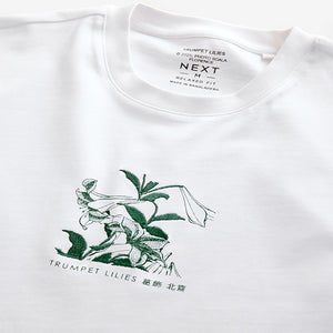 White Hokusai Floral Relaxed Fit Artist License T-Shirt