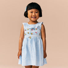 Load image into Gallery viewer, Blue Embroidered Shirred Collar Summer Dress (9mths-6yrs)
