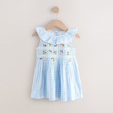 Load image into Gallery viewer, Blue Embroidered Shirred Collar Summer Dress (9mths-6yrs)
