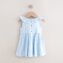 Load image into Gallery viewer, Blue Embroidered Shirred Collar Summer Dress (9mths-6yrs)
