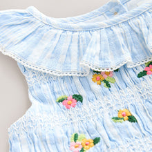 Load image into Gallery viewer, Blue Embroidered Shirred Collar Summer Dress (9mths-6yrs)
