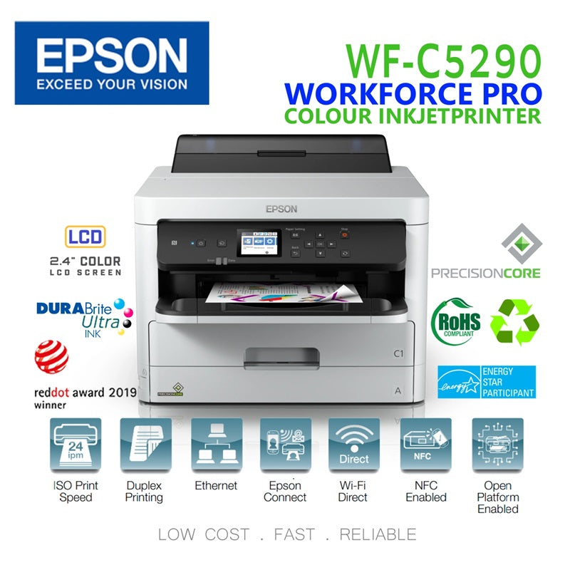 EPSON WF-C5290DW WORKFORCE PRO, A4 COLOR PRINTER, USB, NFC, WIFI, ETHERNET - Only starter ink