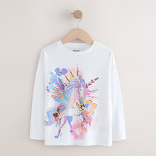 Load image into Gallery viewer, White Unicorn Print Long Sleeve Sequin Top (3-12yrs)
