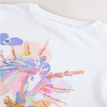 Load image into Gallery viewer, White Unicorn Print Long Sleeve Sequin Top (3-12yrs)
