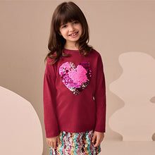 Load image into Gallery viewer, Burgundy Red Heart Long Sleeve Sequin Top (3-12yrs)
