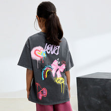 Load image into Gallery viewer, Charcoal Graffiti Oversized Graphic Print T-Shirt (3-12yrs)
