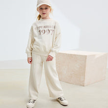 Load image into Gallery viewer, Ecru Slogan Sweatshirt And Wide Leg Joggers Set (3-12yrs)
