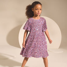 Load image into Gallery viewer, Dusky Pink Angel Sleeve Sequin Party Dress (3-12yrs)
