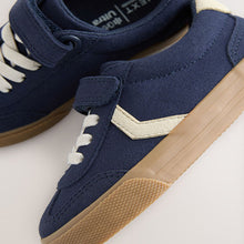 Load image into Gallery viewer, Navy Blue Standard Fit (F) Touch Fastening Elastic Lace Trainers
