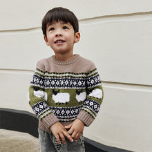 Load image into Gallery viewer, Brown Sheep Fairisle Pattern Knitted Crew Neck Jumper (3mths-6yrs)
