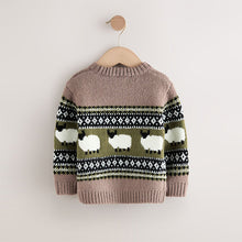 Load image into Gallery viewer, Brown Sheep Fairisle Pattern Knitted Crew Neck Jumper (3mths-6yrs)

