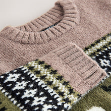 Load image into Gallery viewer, Brown Sheep Fairisle Pattern Knitted Crew Neck Jumper (3mths-6yrs)
