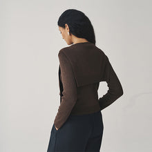 Load image into Gallery viewer, Chocolate Brown Scarf Layer Crew Neck Cardigan
