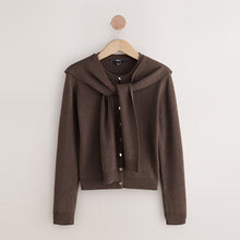 Load image into Gallery viewer, Chocolate Brown Scarf Layer Crew Neck Cardigan
