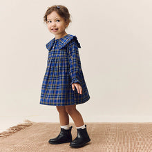 Load image into Gallery viewer, Cobalt Blue Check Long Sleeve Collar Dress (3mths-6yrs)
