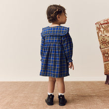 Load image into Gallery viewer, Cobalt Blue Check Long Sleeve Collar Dress (3mths-6yrs)
