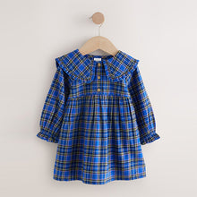 Load image into Gallery viewer, Cobalt Blue Check Long Sleeve Collar Dress (3mths-6yrs)
