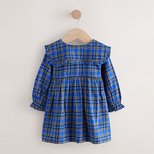 Load image into Gallery viewer, Cobalt Blue Check Long Sleeve Collar Dress (3mths-6yrs)
