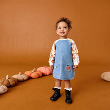 Load image into Gallery viewer, Pumpkin Print Raglan Denim Dress (3mths-6yrs)
