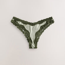 Load image into Gallery viewer, Purple/Green High Shine &amp; Lace Trim Brazilian Knickers 2 Pack
