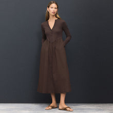 Load image into Gallery viewer, Chocolate Brown Jersey Woven Mix Waisted Midi Dress
