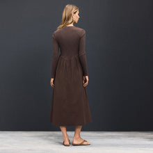 Load image into Gallery viewer, Chocolate Brown Jersey Woven Mix Waisted Midi Dress
