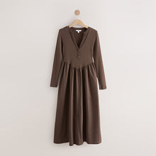 Load image into Gallery viewer, Chocolate Brown Jersey Woven Mix Waisted Midi Dress
