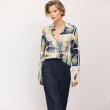Load image into Gallery viewer, Navy Blue/Ecru Abstract Long Sleeve Button Down Shirt
