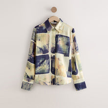 Load image into Gallery viewer, Navy Blue/Ecru Abstract Long Sleeve Button Down Shirt
