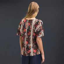 Load image into Gallery viewer, Red Multi Floral Tapestry Stripe Textured Boxy T-Shirt
