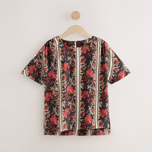 Load image into Gallery viewer, Red Multi Floral Tapestry Stripe Textured Boxy T-Shirt
