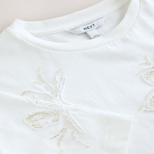 Load image into Gallery viewer, White Floral Print Embellished T-Shirt
