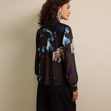 Load image into Gallery viewer, Brown Print Long Sleeve V-Neck Blouse
